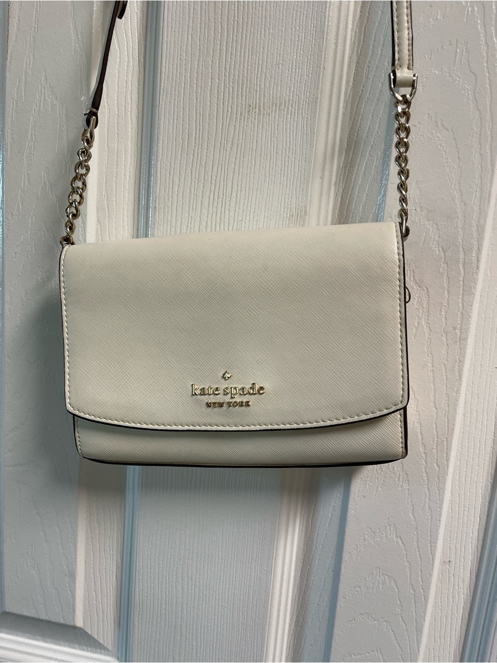 kate spade Cream Leather Crossbody with Gold Chain Strap